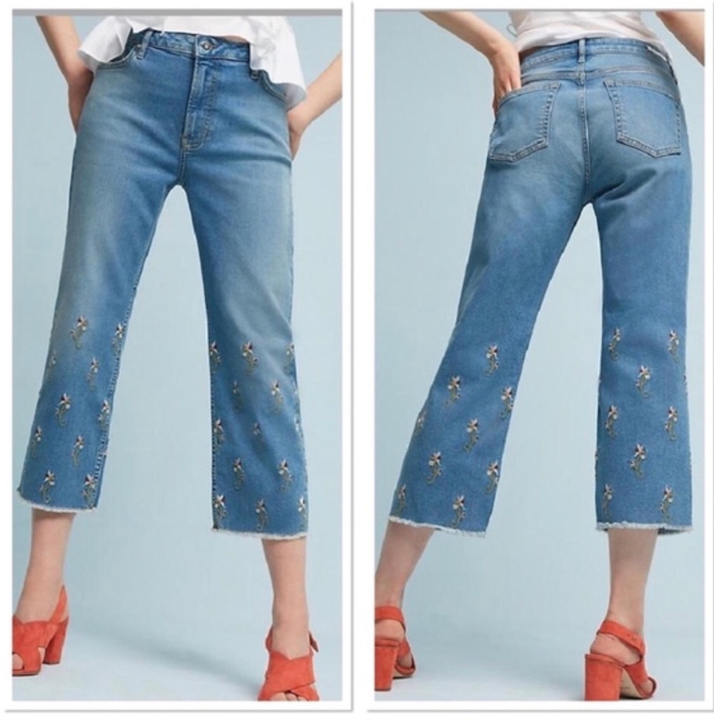 Anthropologie embroidered flower jean